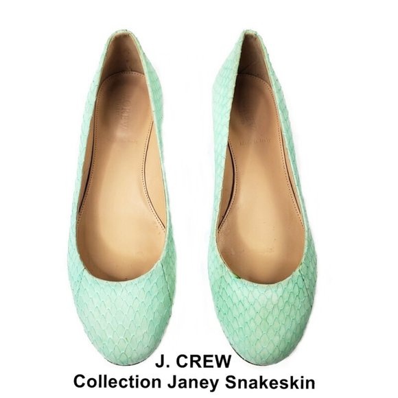 J. CREW Collection Janey snakeskin mint green flats.* Size 7 1/2 * - Picture 2 of 9